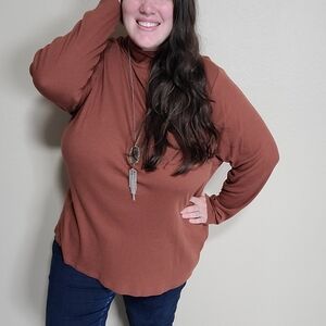 Ava and Viv Rust Orange Women's Sweater Top Micro Rib Mockneck 3x Plus